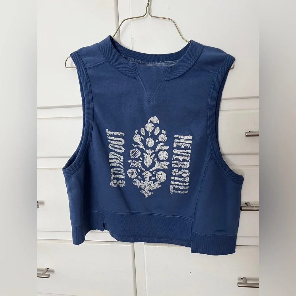 🆕 Free People Navy Sleeveless sweatshirt size medium - Picture 5 of 13